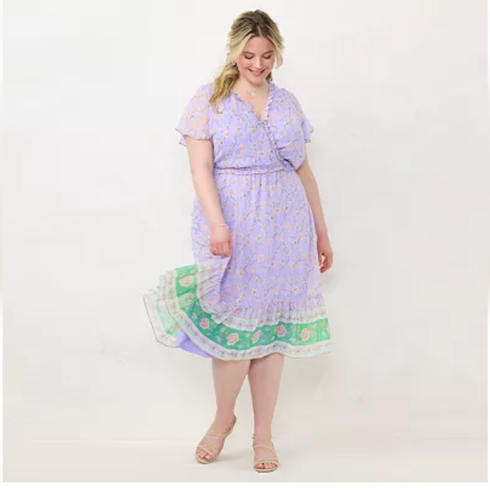 LC Lauren Conrad Flutter Sleeve Wrap Dress, Provencial, Plus Size 4X - Picture 4 of 6